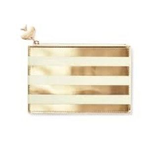 Kate‎ Spade New York Gold Stripe Cosmetic Pencil Pouch Zippered